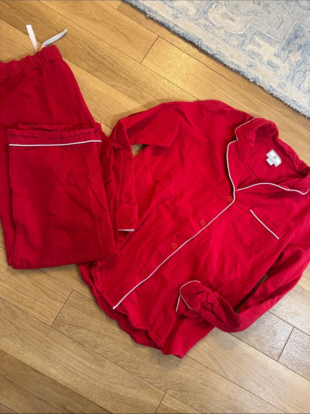 Petite plume Red flannel Pajama Set with White Piping. Medium